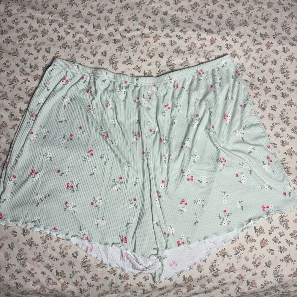 Laura Ashley 1XL Short Sleeve Button Pajamas Mint Green Blue Floral Ribbed - Picture 5 of 8